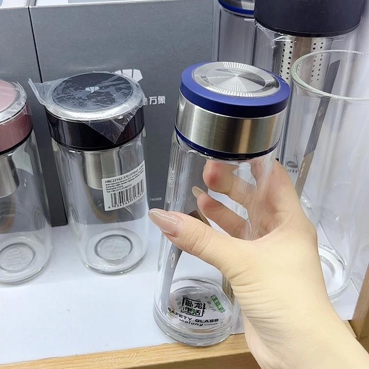 卧龙品牌单层玻璃杯400ML蓝