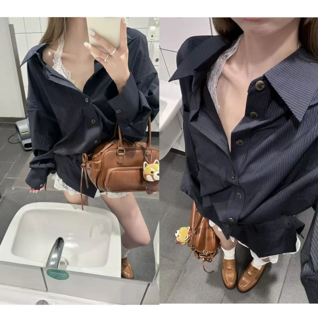 徐秋阳  条纹魅力  春季新款百搭时尚休闲显瘦显白衬衫9703