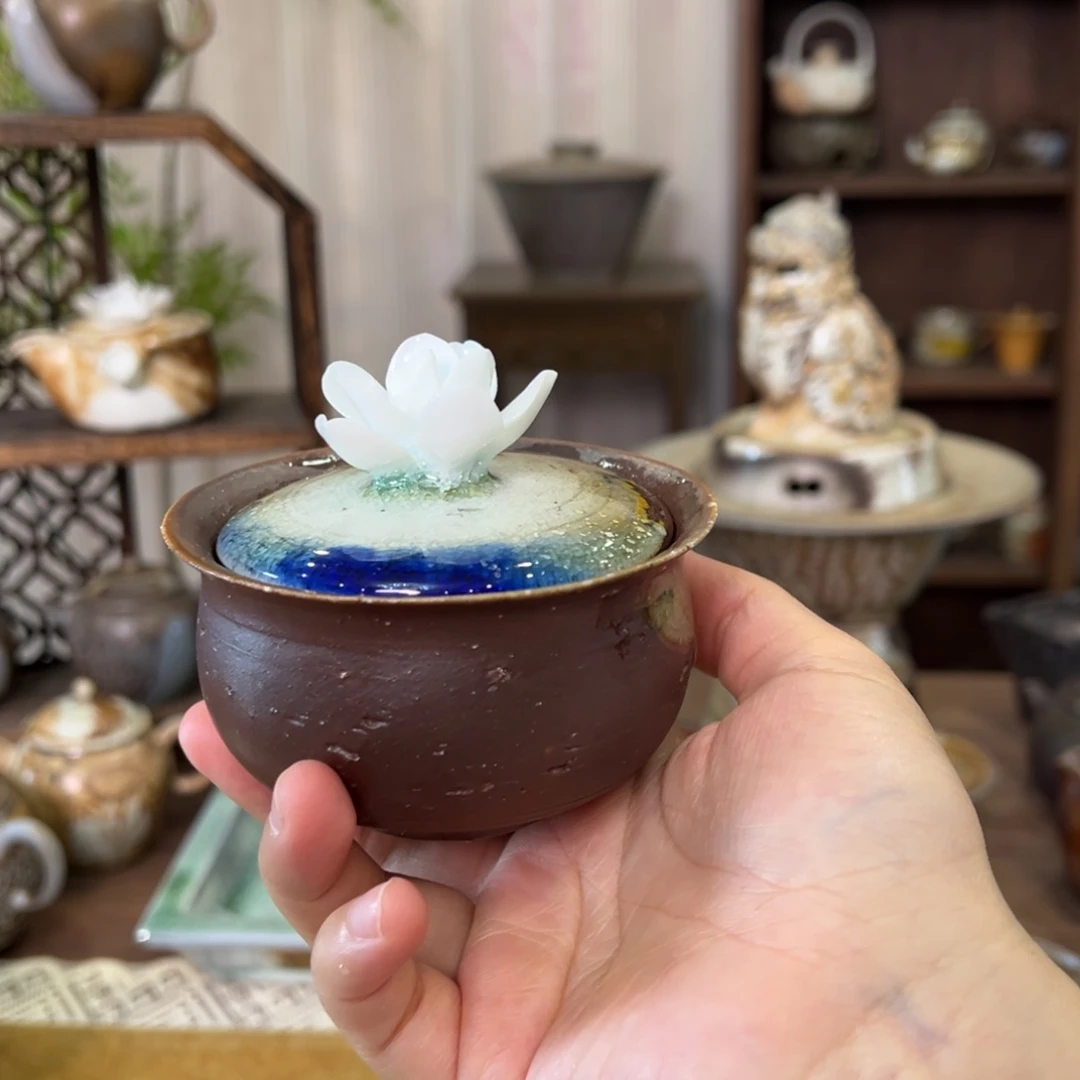 11陶泥花卉窑汗盖碗