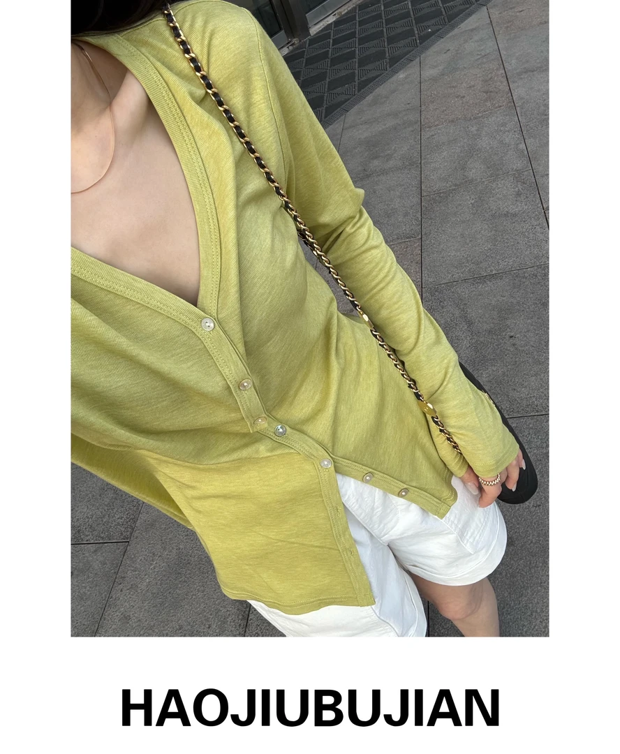 好久不见黄绿色系扣打底衫