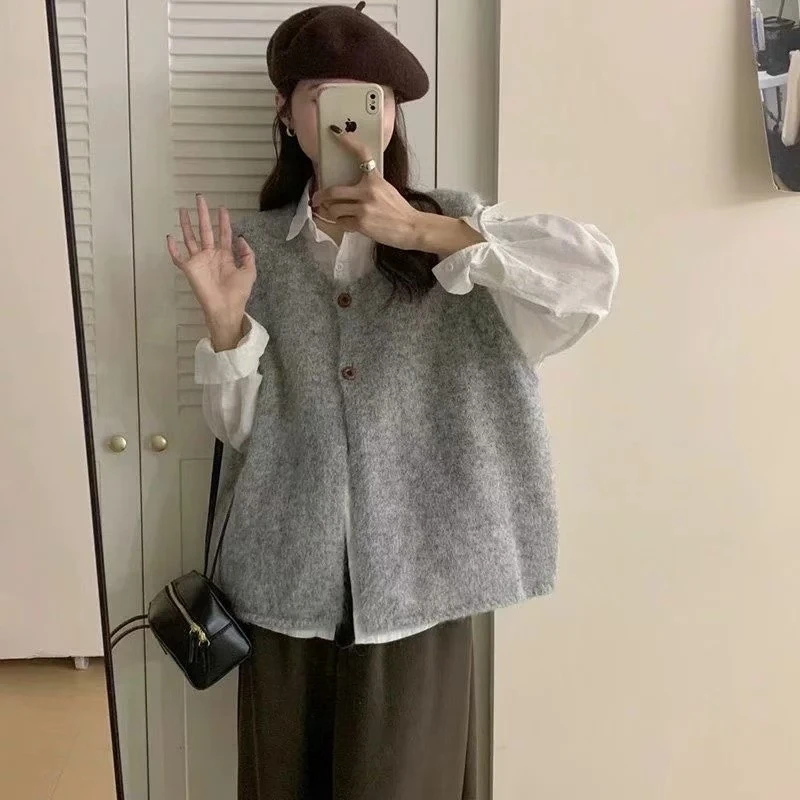 宽松百搭马夹文艺复古港风秋冬针织马甲毛衣女