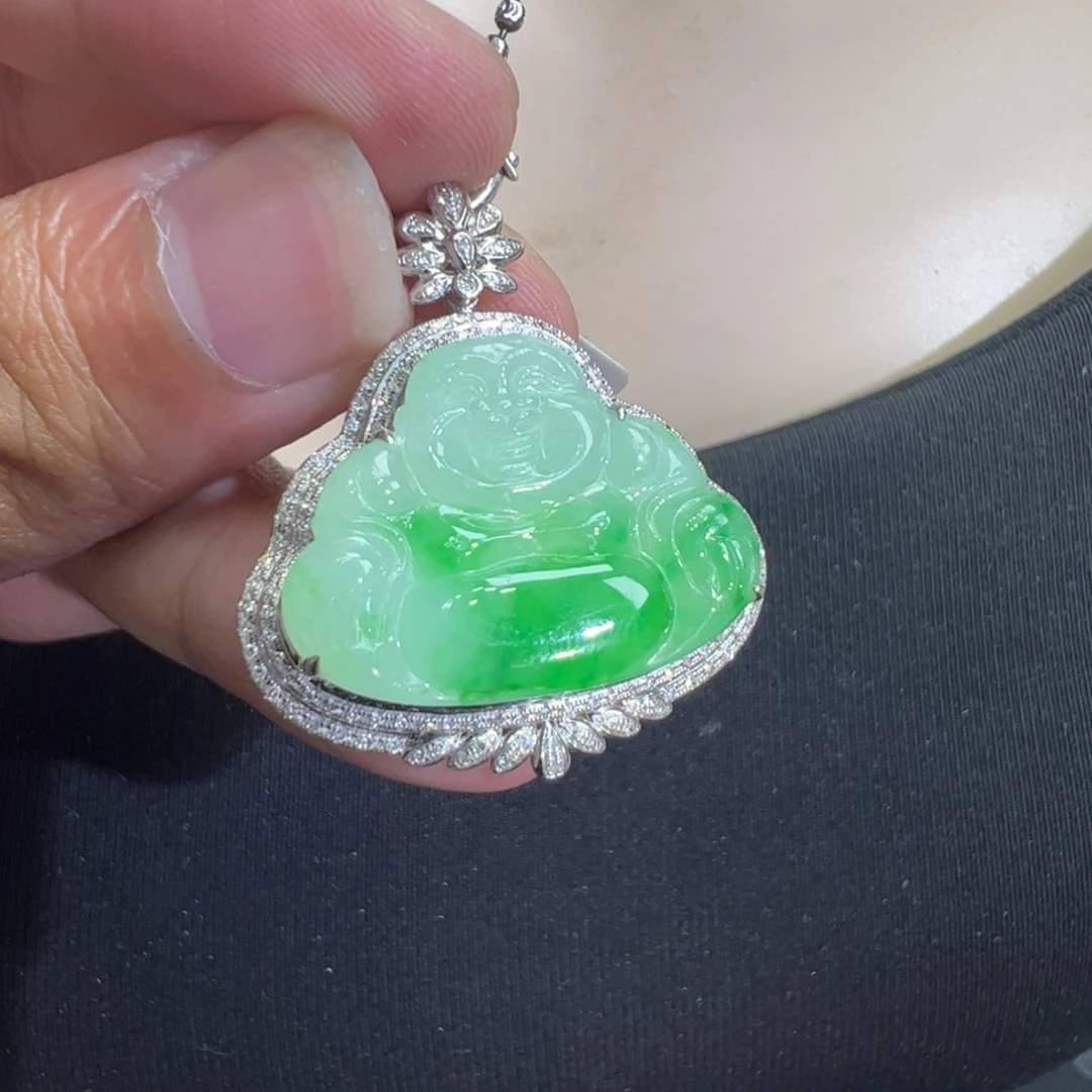 翡翠18K金镶嵌吊坠(不含链)