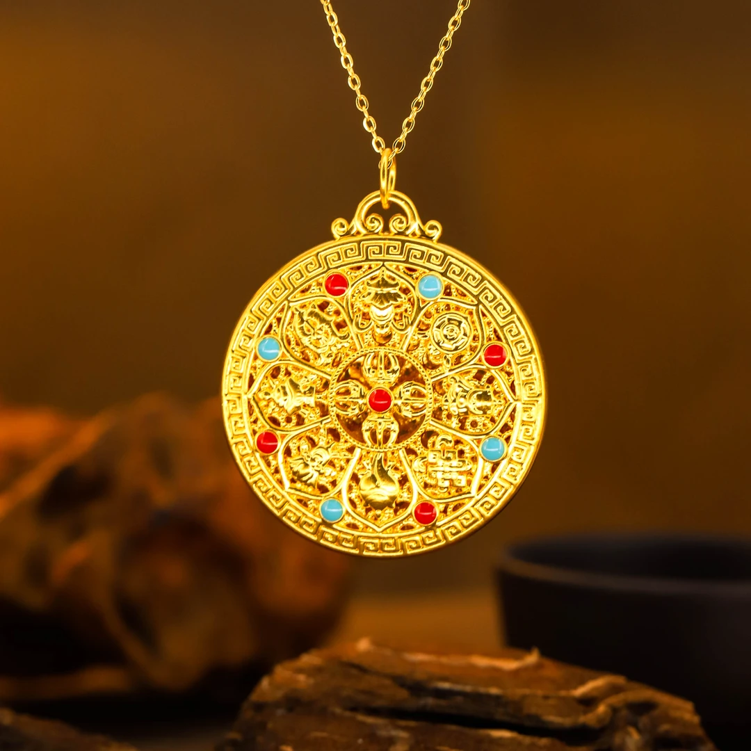 足金999 珐琅八宝罗盘吊坠情人节送礼（赠合金链）【娇娇专享】HJD934