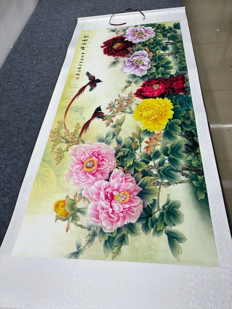 190*80大四尺（富贵吉祥）玄关客厅办公室茶室高清复原软装手工装裱