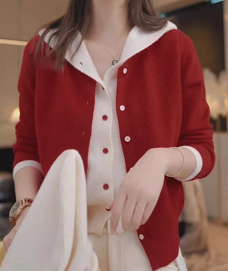 假两件针织开衫女冬季新款设计感宽松叠穿慵懒风百搭毛衣上衣