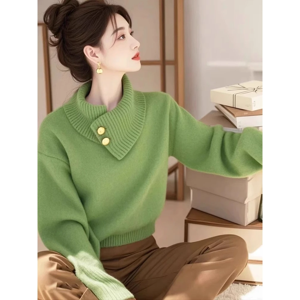 YY#韩版高领毛针织衫女春季设计感小众别致内搭套头上衣DY12165