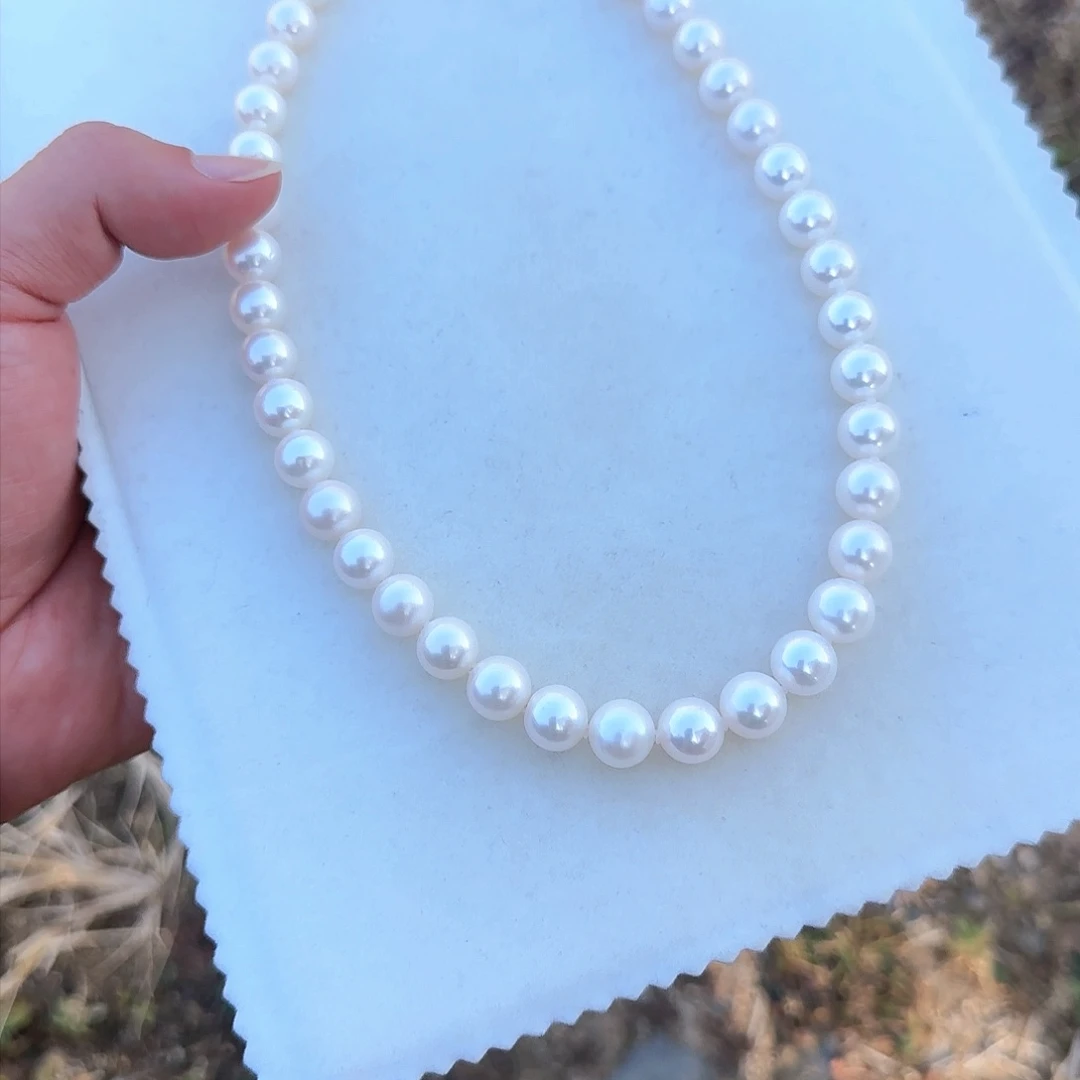 淡水珍珠颈饰银S925镶嵌10-11无核极光镜面正圆白亮