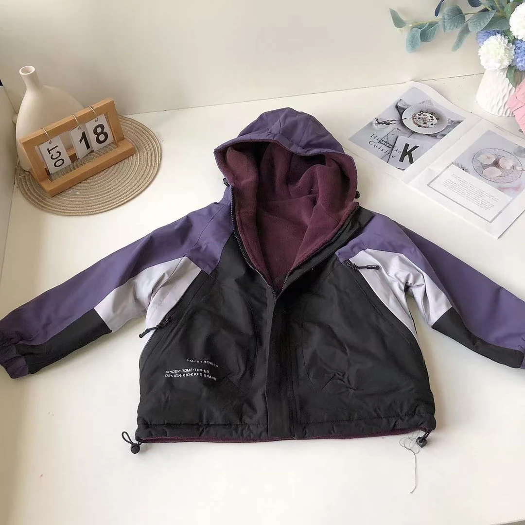 G16儿童新款加绒两穿外套拼色字母7122