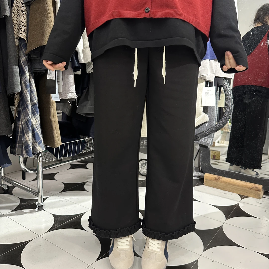 【实体店高品质】孕妈妈厚款空气棉花边直筒裤宽松休闲时尚百搭秋冬
