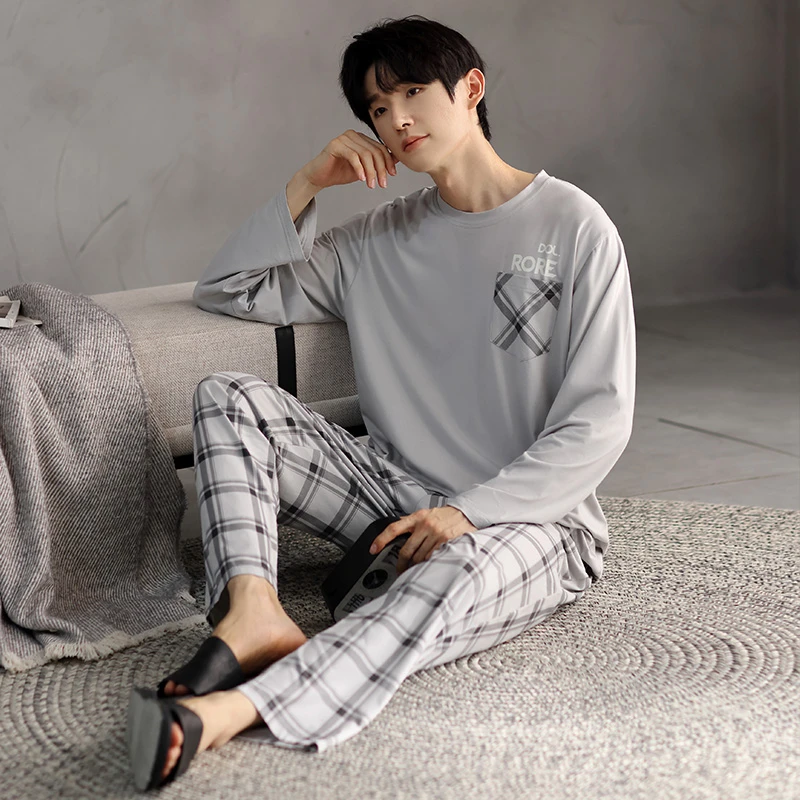 莫代尔棉睡衣男士春秋季长袖凉感休闲秋冬青年男式宽松薄款家居服
