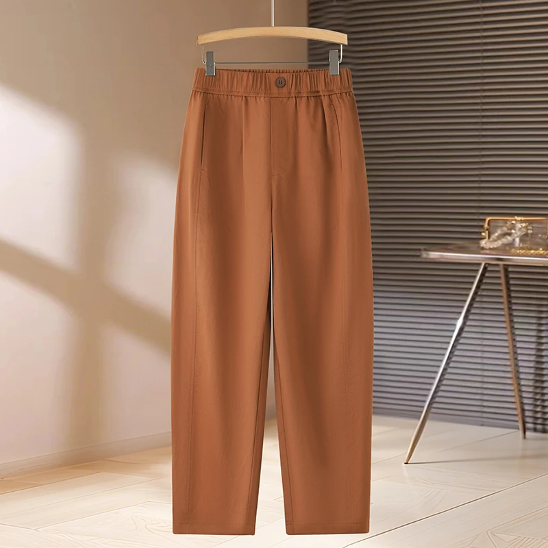 松紧腰八分哈伦裤女士夏季薄2025新款高腰显瘦宽松垂感休闲弯刀裤