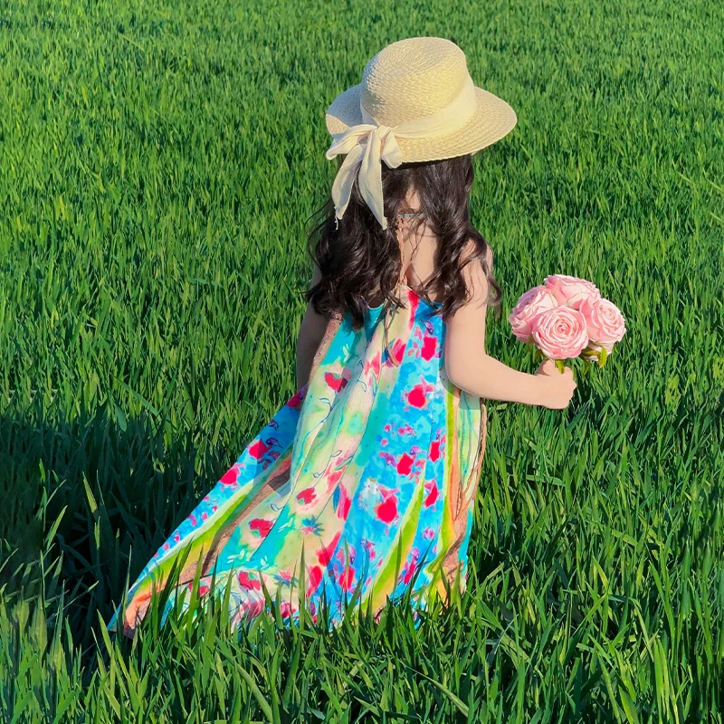 女童夏装2025独特漂亮裙子儿童波西米亚连衣裙女孩夏季碎花吊带裙