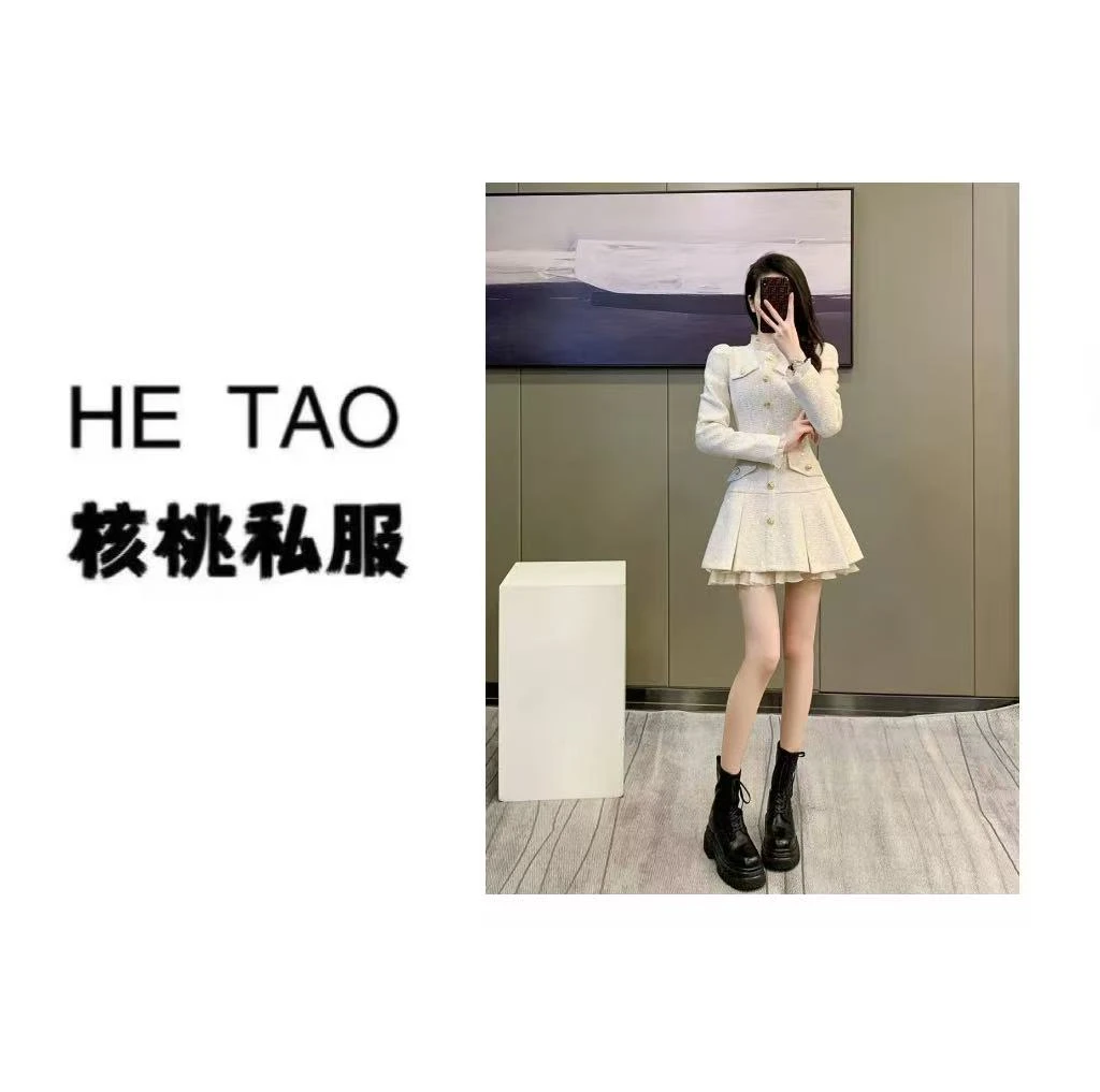 小香风富家千金粗花呢连衣裙女新款高冷御姐风白色温柔裙子QN1016