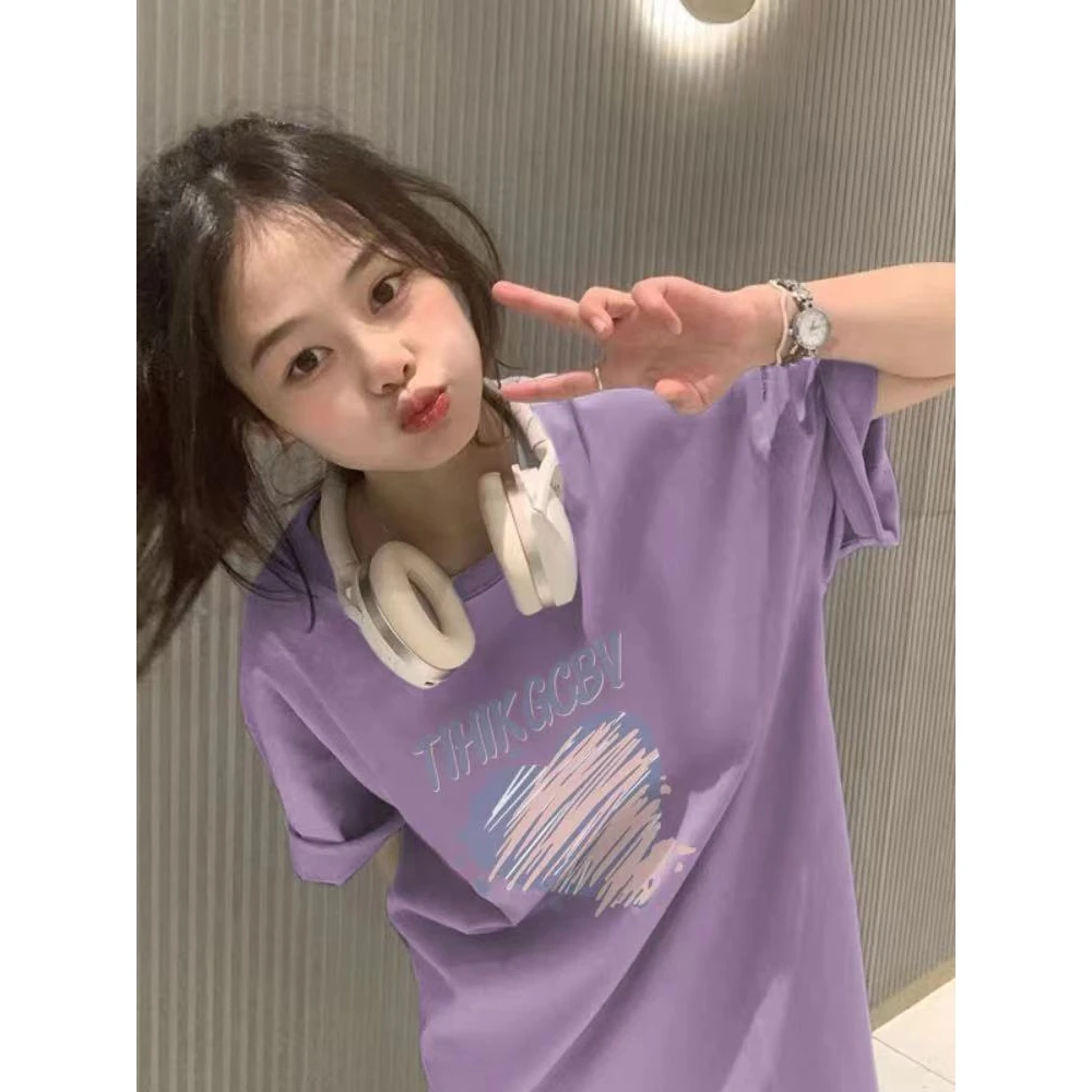 甜美印花高街潮短袖T恤女夏季2025新款设计感小众宽松百搭上衣