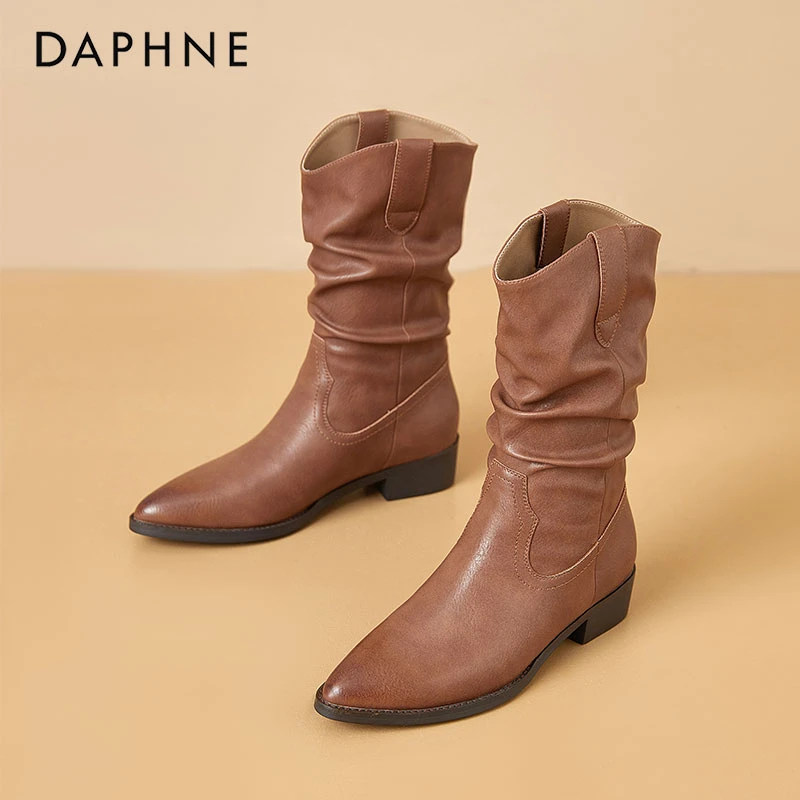 达芙妮美拉德厚底马丁靴女2025秋冬新款薄绒堆堆靴英伦风复古短靴