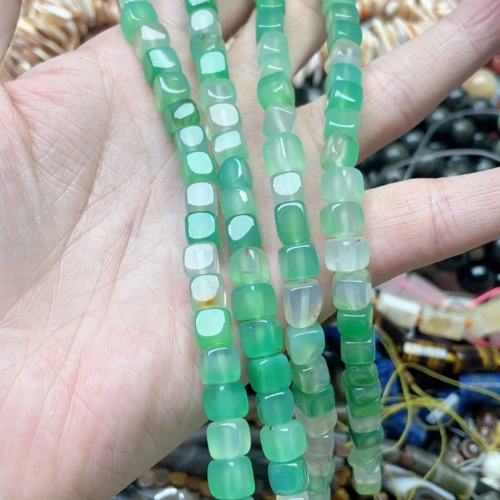 玛瑙/玉髓合金珠宝半成品一条7mm绿玛瑙方糖