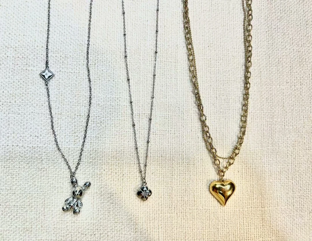 不锈钢项链 钛钢ins小众爱心双层项链首饰金色饰品时尚百搭不掉色