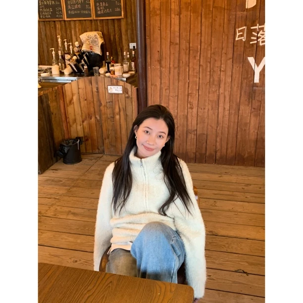 ONNI圈圈沙套头毛衣韩版翻领半拉链宽松百搭软糯针织衫上衣#806