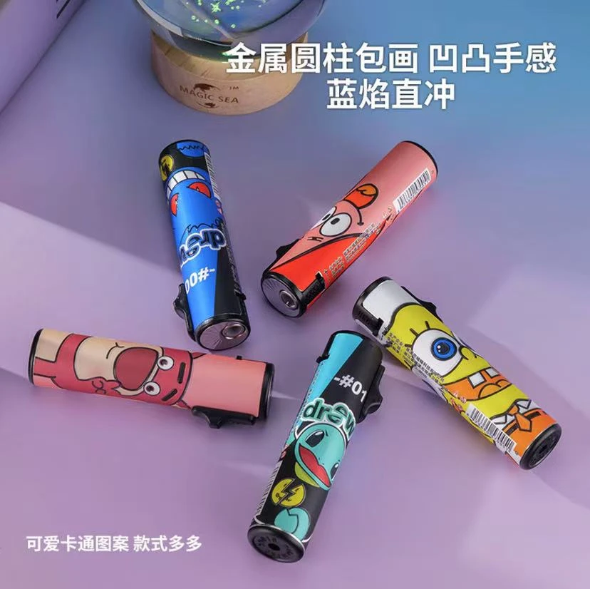 炫酷可爱时尚卡通造型蓝焰直冲防风可充气创意圆柱打火机适合送礼