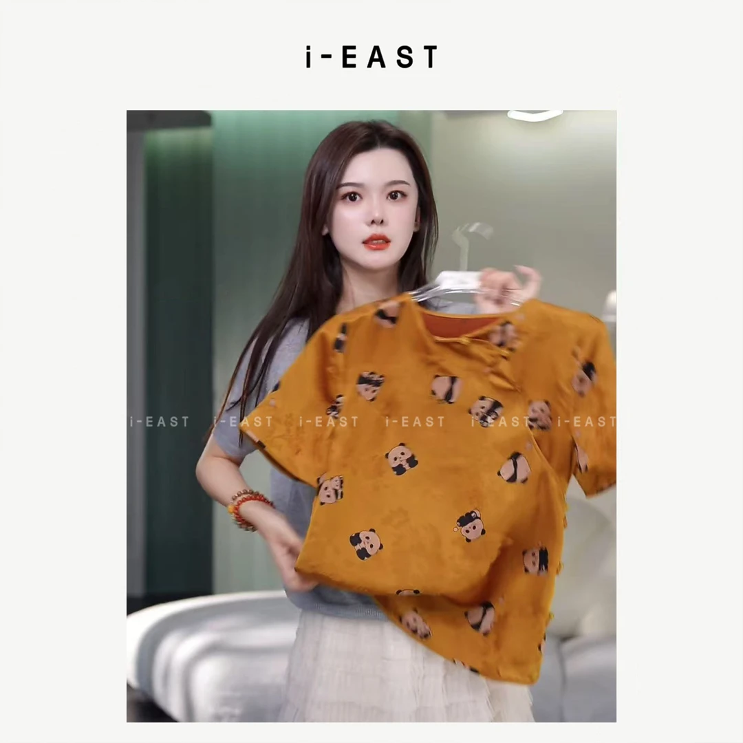 i-EAST 竹清微馠~新中式国风小熊猫短袖T恤上衣-5X GF5591