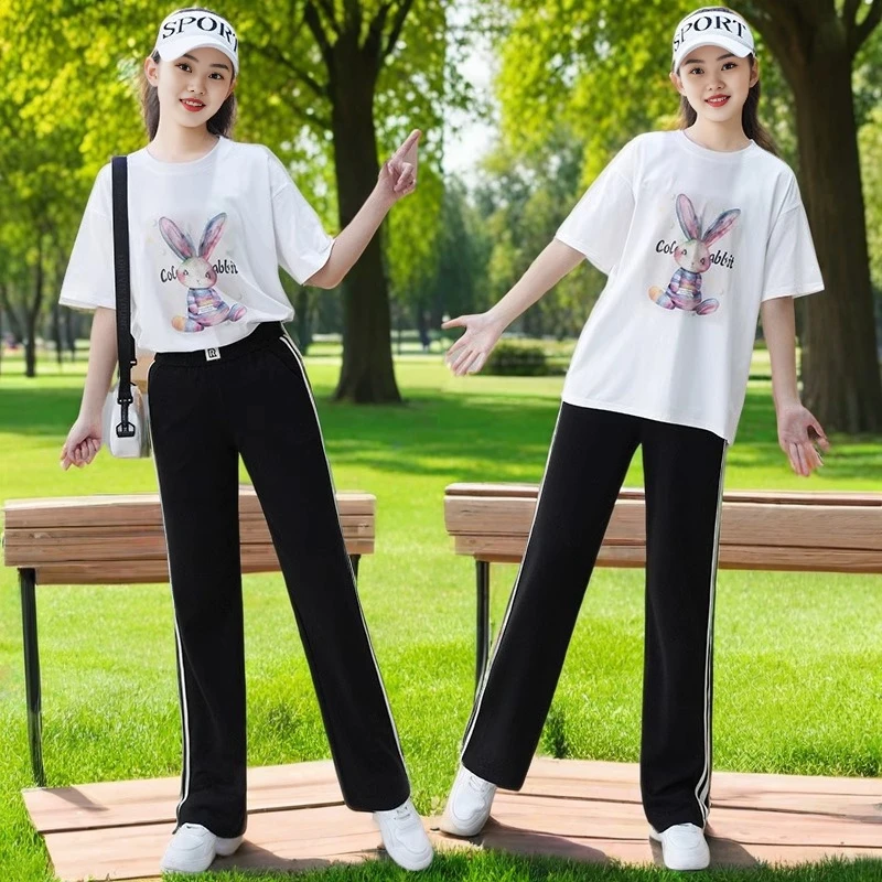 女童夏装套装2025新款儿童中大童时尚女孩宽松韩版透气爆款两件套