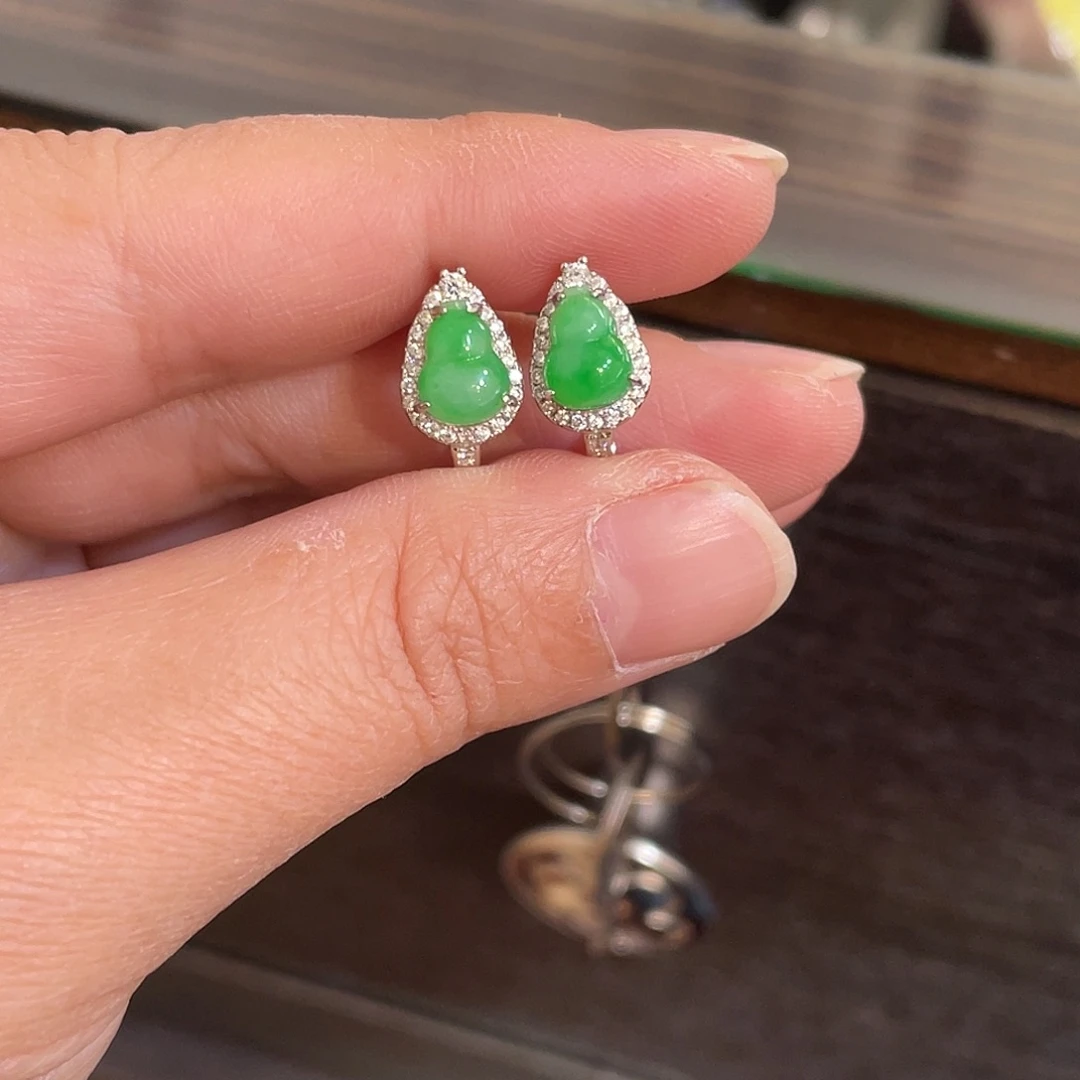 翡翠银S925镶嵌耳饰