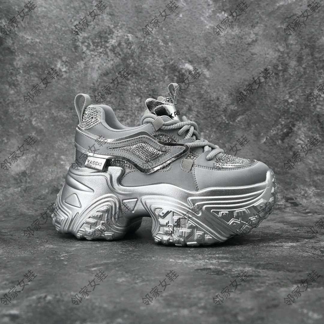 厚底老爹鞋女款2024秋冬新款水钻保暖女鞋百搭运动休闲鞋子