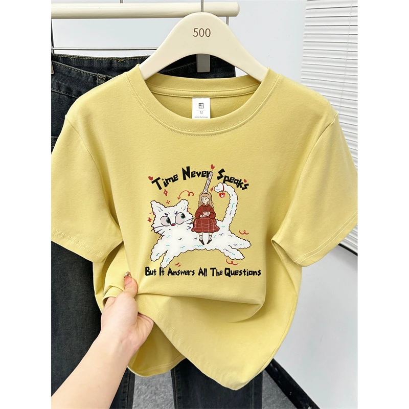 正肩胖MM大码女装短袖T恤夏季新款设计感时尚洋气猫咪印花上衣潮