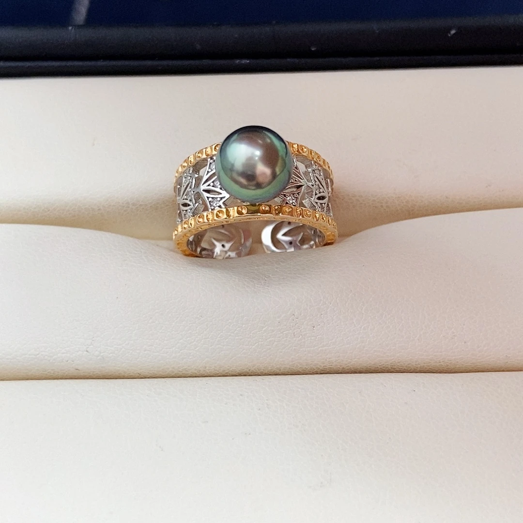 海水珍珠戒圈银S925镶嵌圣诞福利款 不退换 大溪地黑珍珠戒指