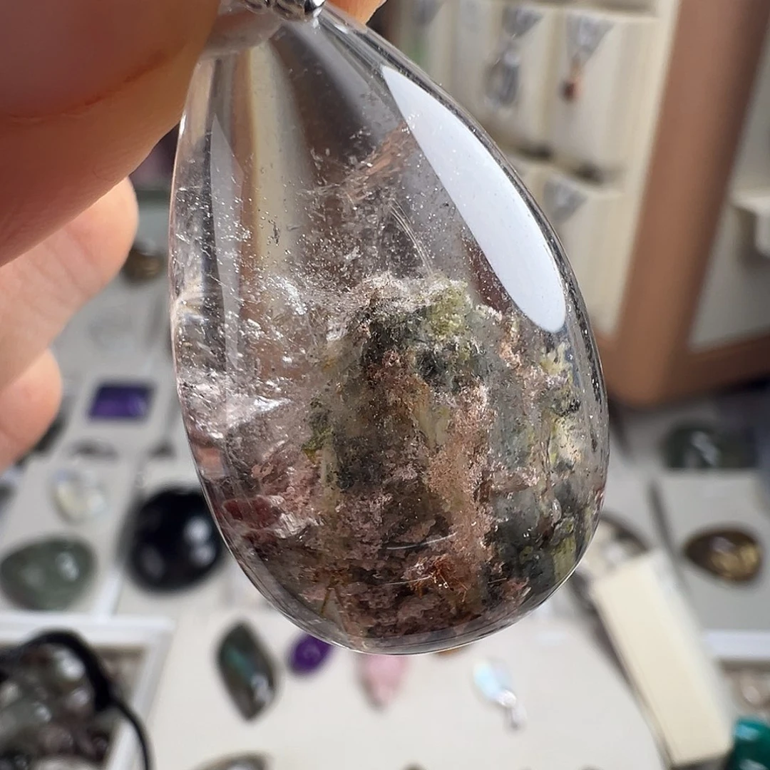 银S925镶嵌水晶颈饰天然幽灵水晶