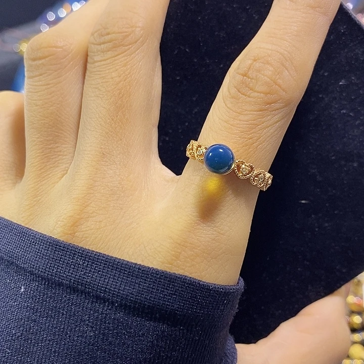 蓝珀银S925镶嵌珠宝奇石多米尼加蓝珀戒指