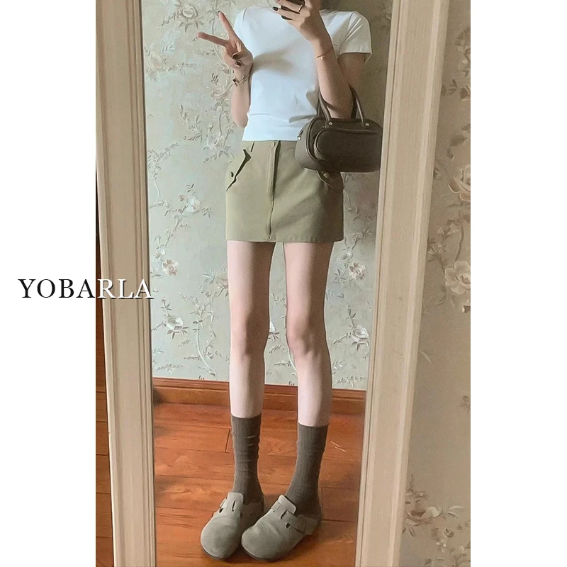 卡其色休闲工装短裙女秋冬胖mm大码显瘦高腰梨型身材a字半身裙子