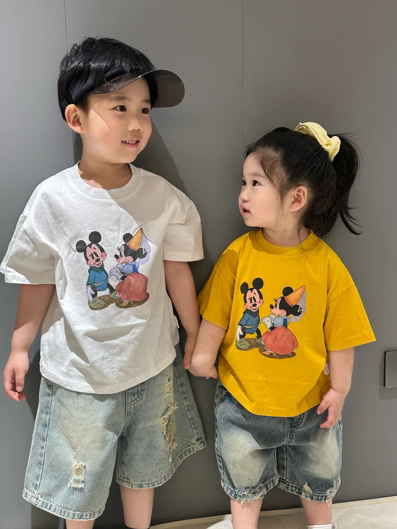 2025夏款新品男女童卡通印花圆领宽松百搭短袖T恤潮