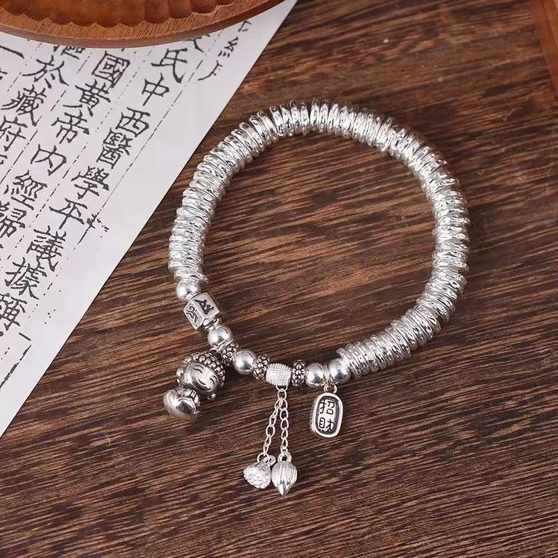 足银手链 足银9999盘缠手链小佛公六字箴言两世欢手链