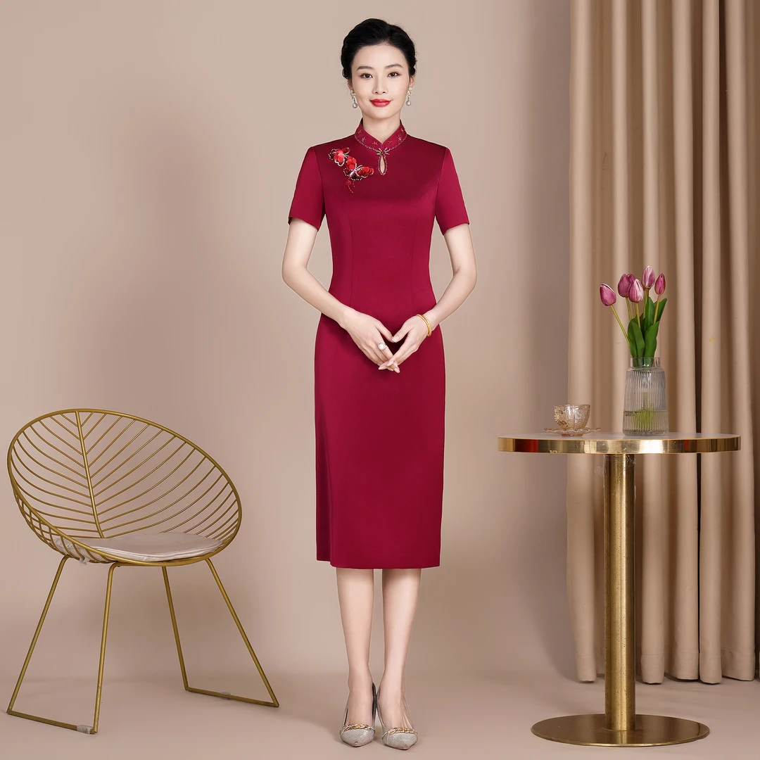 新款改良日常可穿潮年轻气质修身长旗袍复古风连衣裙中式夏季气质