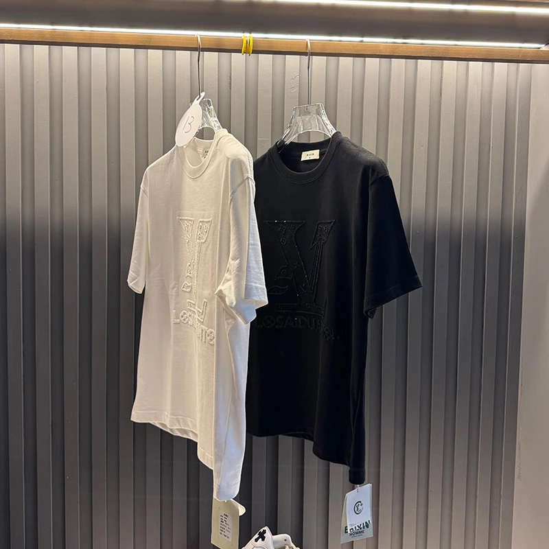 2025年新款夏季高端时尚轻奢重工艺圆领短袖百搭男士T恤