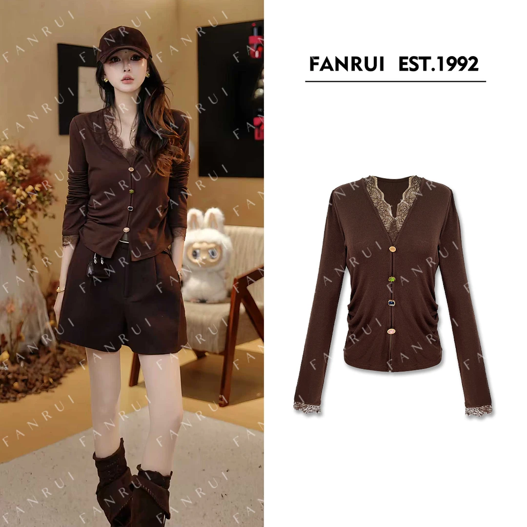 FANRUI/泛芮「贝贝biuu」小众设计感蕾丝花边时髦洋气上衣女B18518