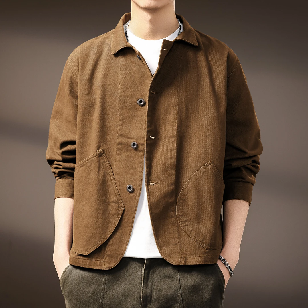 高端美式重磅潮牌工装复古夹克男士秋冬设计感小众长袖衬衫外套男