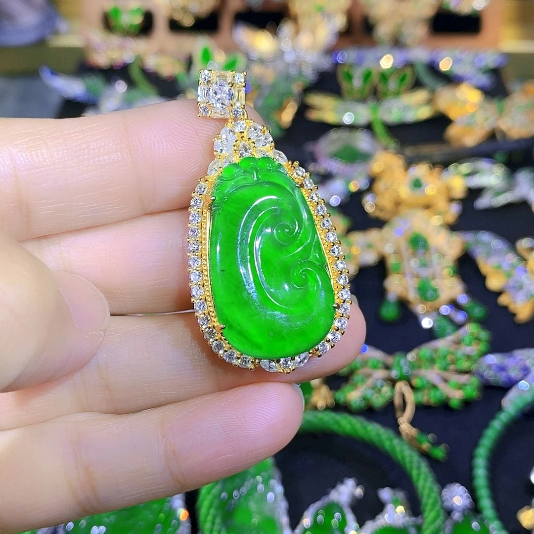 吊坠(不含链)银S925镶嵌翡翠