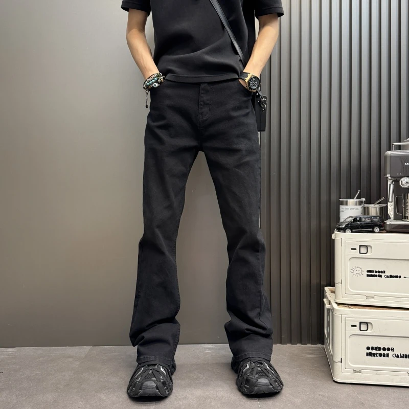 微喇小直筒牛仔纯色黑色修身显瘦新款男士20初秋穿搭男士纯色微喇