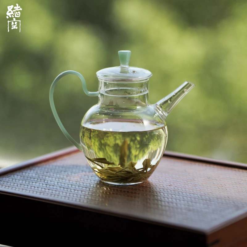 高硼硅耐热苹果手执壶耐热玻璃茶壶执壶公道杯泡茶带滤网泡茶器具