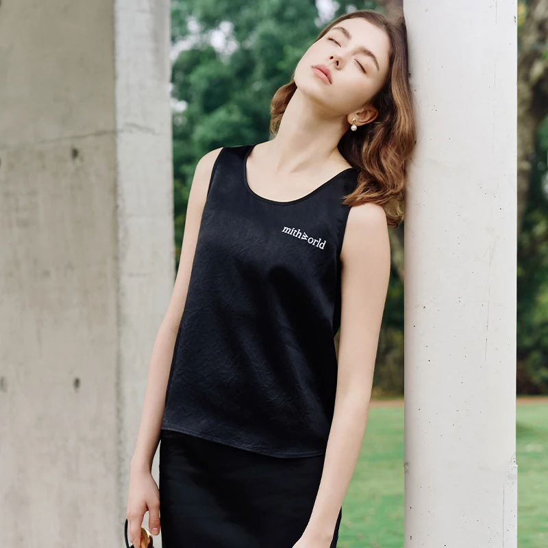 mithworld/沵媞背心女纯色无袖上衣时尚打底W3GSV0039BK1