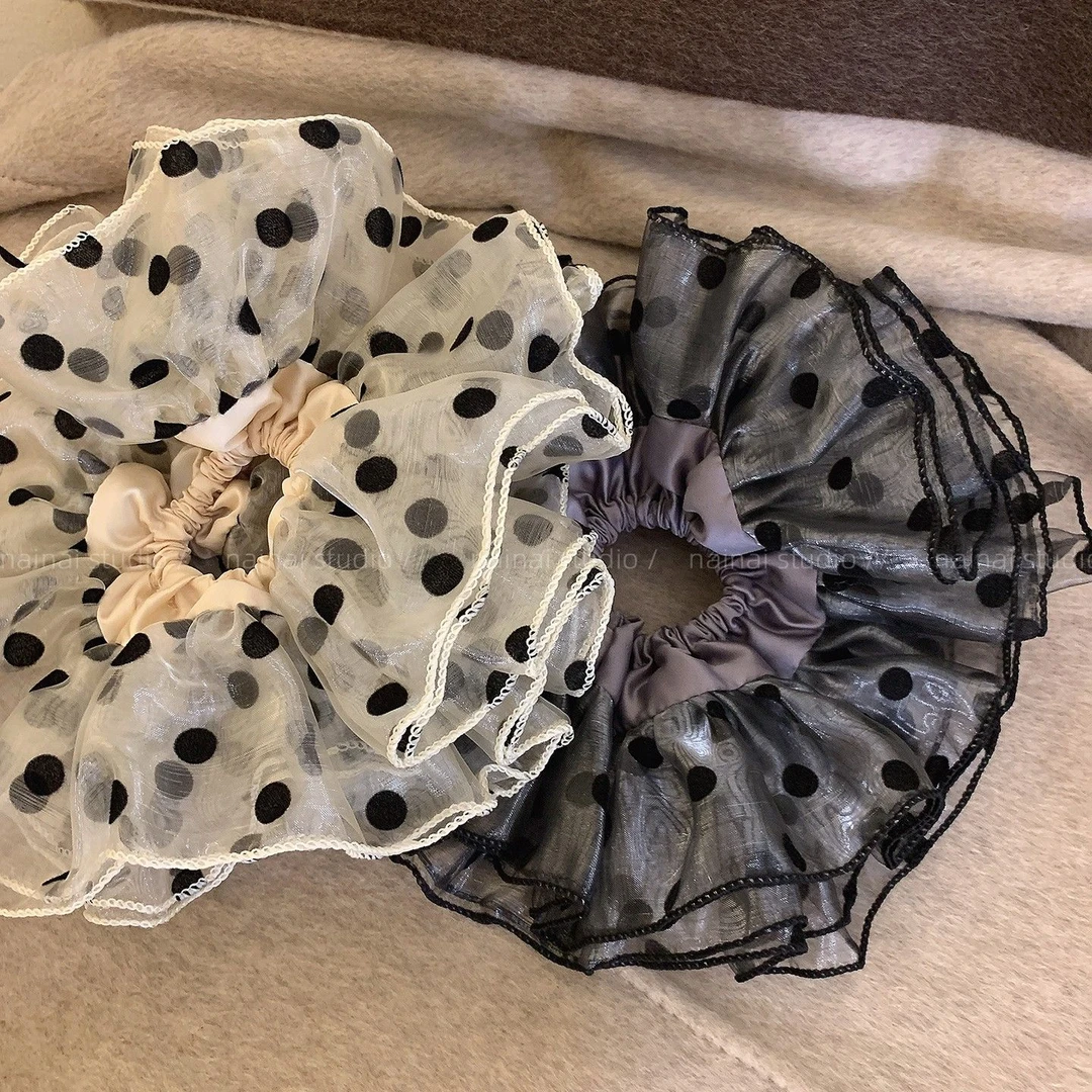 超大号波点大肠发圈四层欧根纱马尾扎头发气质发绳头绳发饰女