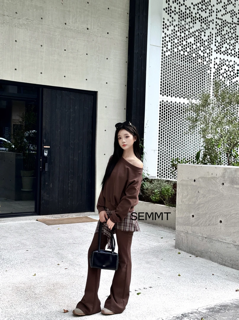 【SEMMT】秋季新款时尚一字领卫衣套装高级感休闲裤套装韩系女装