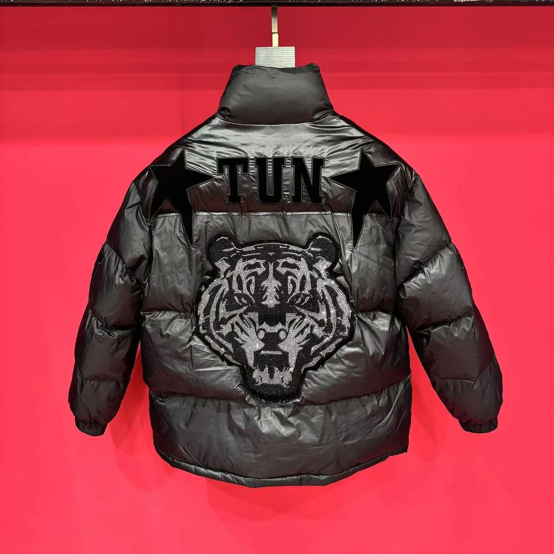 秋冬长袖黑色立体时尚轻奢虎头重工男士休闲男外套11667