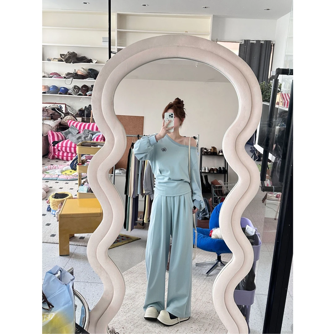 晶咕【心动猎手！】腰部褶皱大领口卫衣+高腰阔腿休闲裤