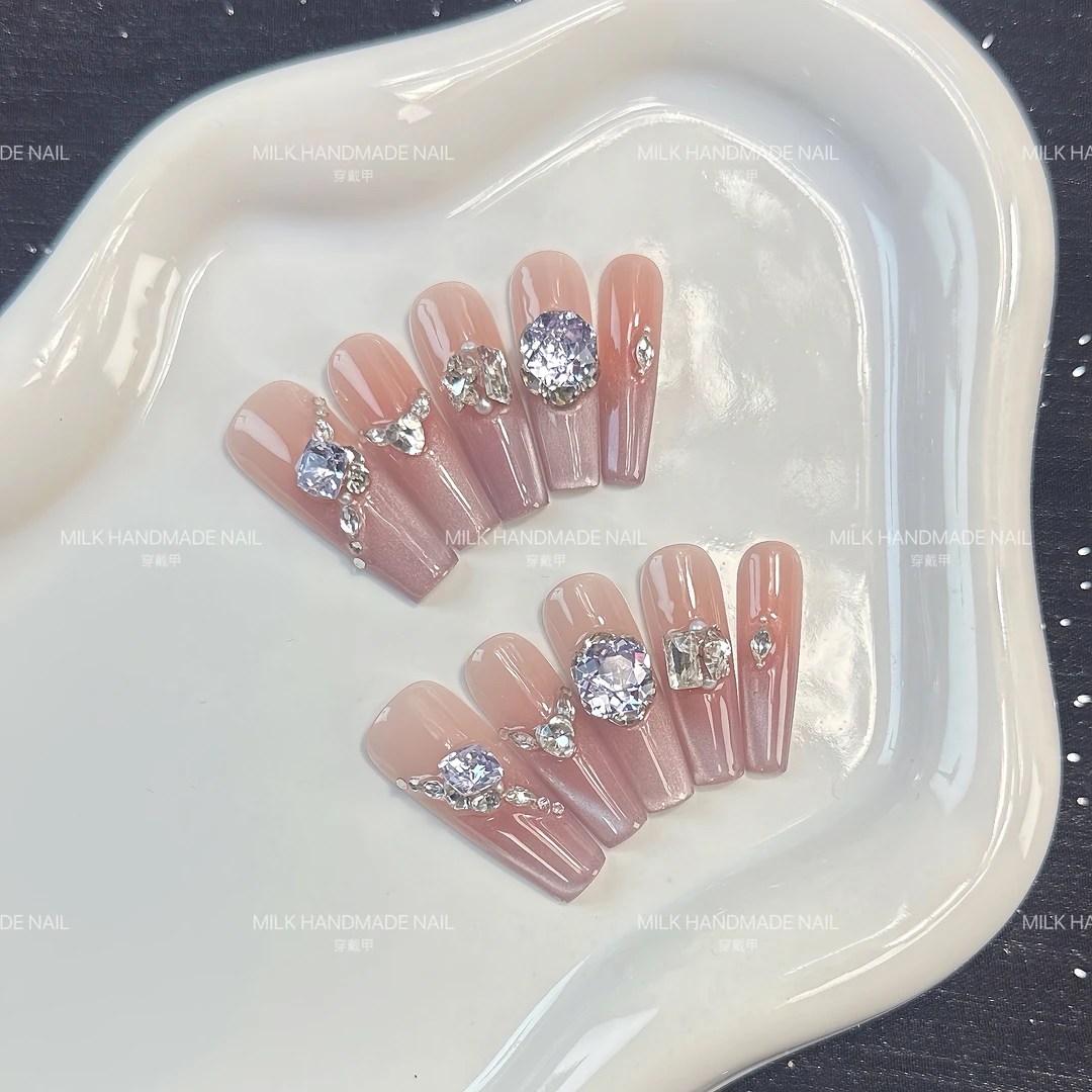 编号【101】粉紫色猫眼贵气显白纯手工穿戴甲