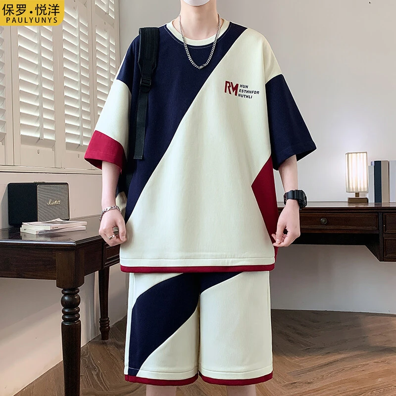 2025夏季短袖套装男青少年尚时潮流宽松短袖短裤两件套港风一套