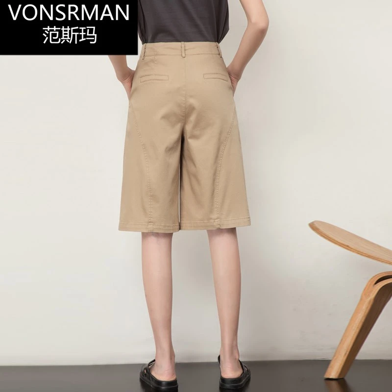 卡其色短裤女2025夏季薄款宽松休闲中裤小个子高腰显瘦五分直筒裤