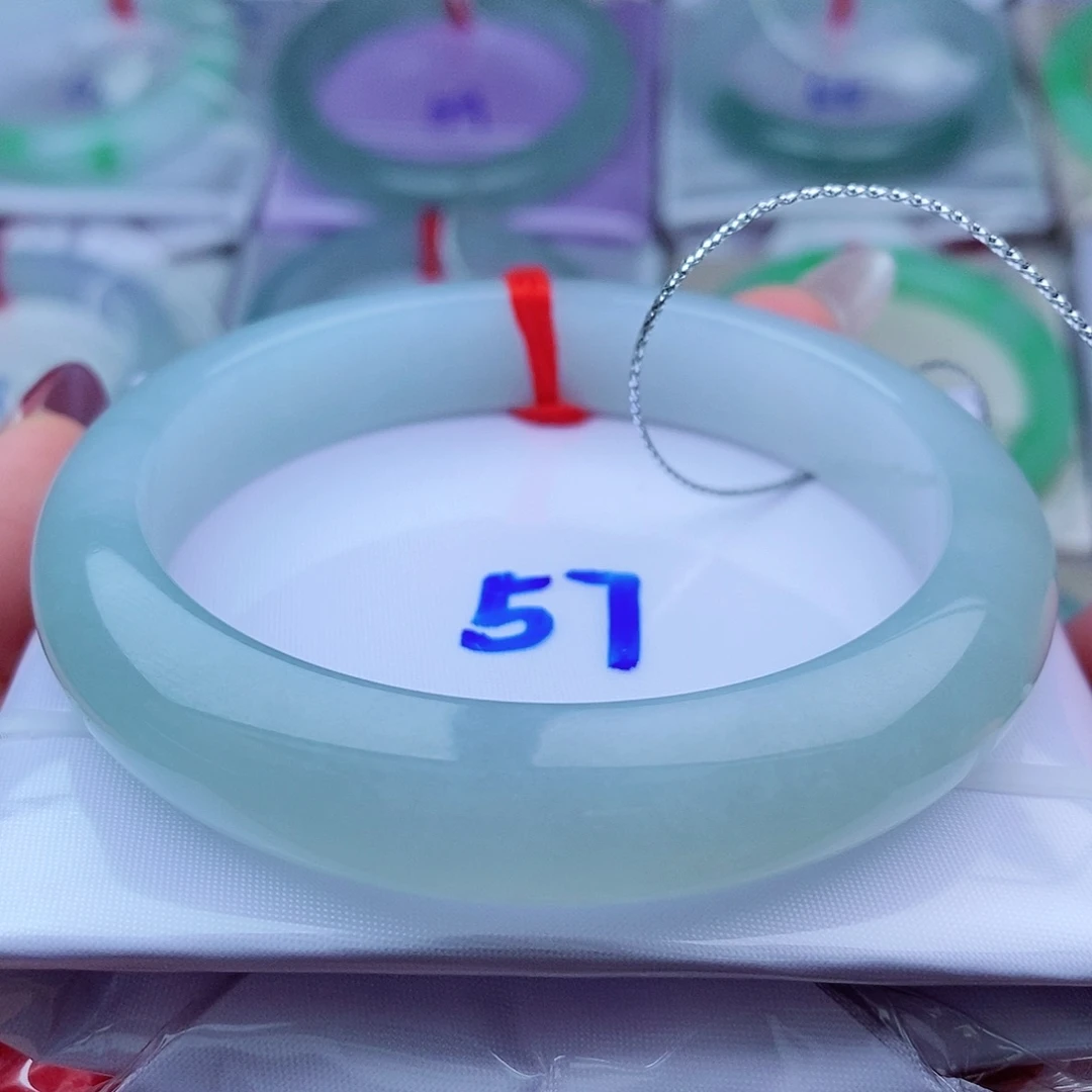 翡翠手镯未镶嵌冰胶冰川蓝满色正圈